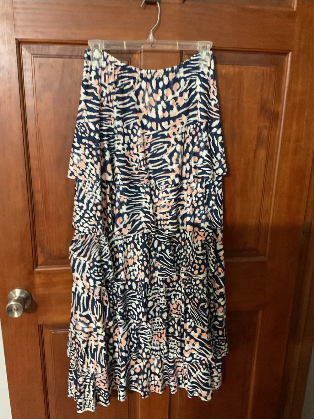 Women's Navy and Blush Tiered Maxi Skirt